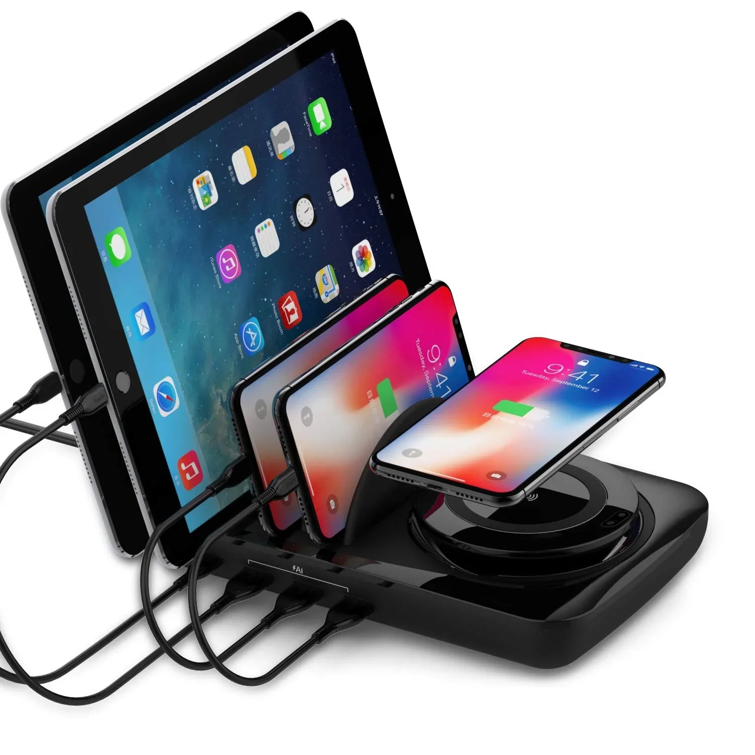 Soopii Wiv6 - 5In1 - 4 Ports Usb and Wireless Charging Station - Black - Tashqila Soopii Wiv6 - 5In1 - 4 Ports Usb and Wireless Charging Station - Black - Tashqila
